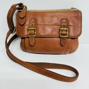 Fossil tan leather women’s crossbody bag preppy academia double buckle